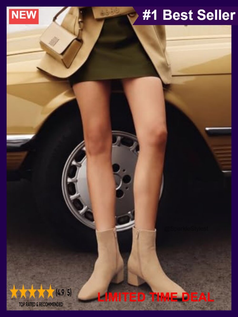 Faux Suede Square Toe Chunky Heel Ankle Boots with Side Zipper - Picture 2 of 6